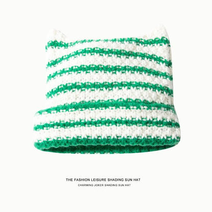 Cat Ear Striped Knit Beanie