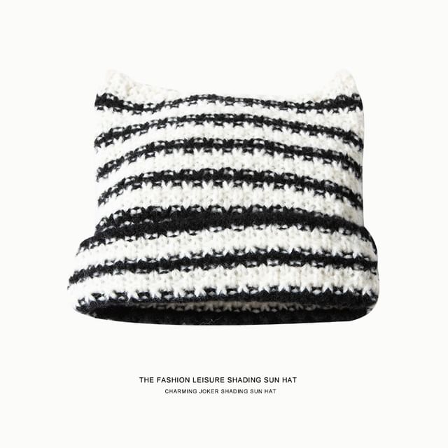 Cat Ear Striped Knit Beanie
