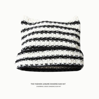 Cat Ear Striped Knit Beanie