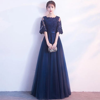 Floral Short-Sleeve A-Line Gown Evening Embroidered