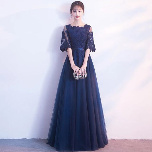 Floral Short-Sleeve A-Line Gown Evening Embroidered