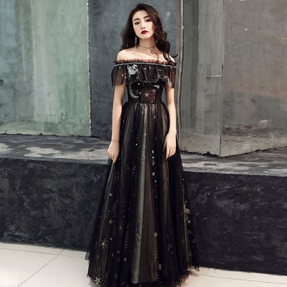 Star Print Off-Shoulder Gown Evening A-Line