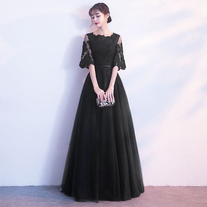 Floral Short-Sleeve A-Line Gown Evening Embroidered