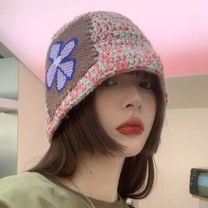 Floral Patchwork Knit Beanie