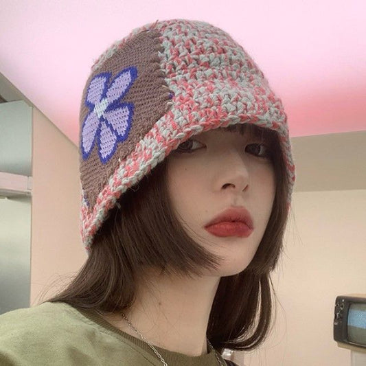 Floral Patchwork Knit Beanie
