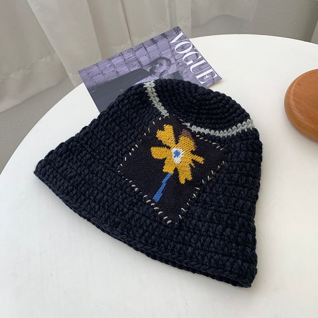 Floral Patchwork Knit Beanie