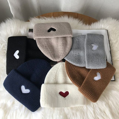 Heart Embroidered Knit Beanie