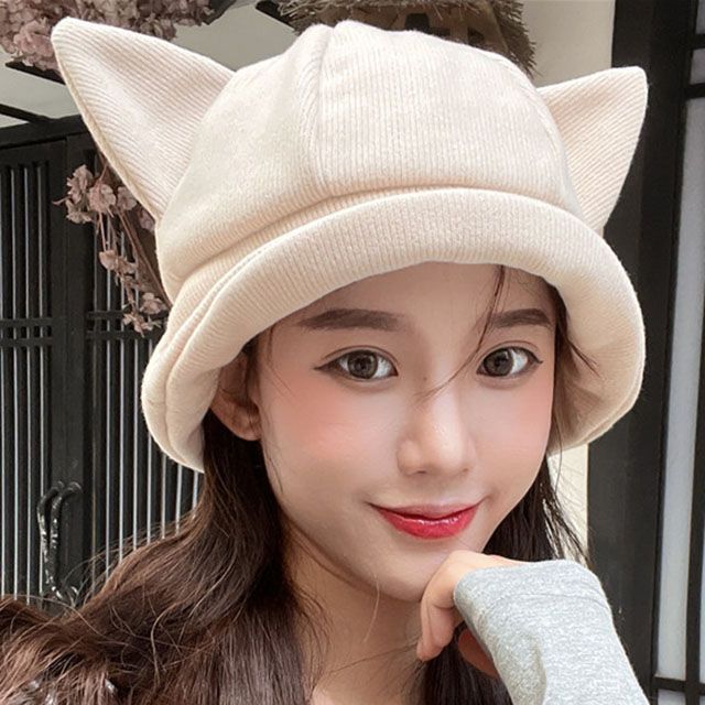 Cat Ear Knit Bucket Hat