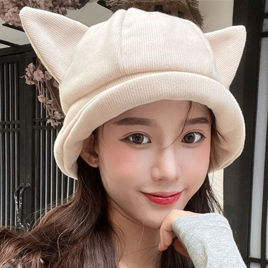 Cat Ear Knit Bucket Hat