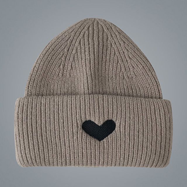Heart Embroidered Knit Beanie