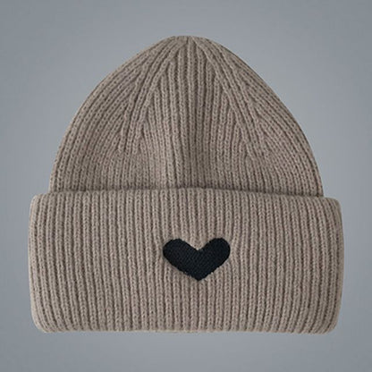 Heart Embroidered Knit Beanie