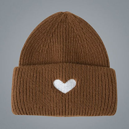 Heart Embroidered Knit Beanie