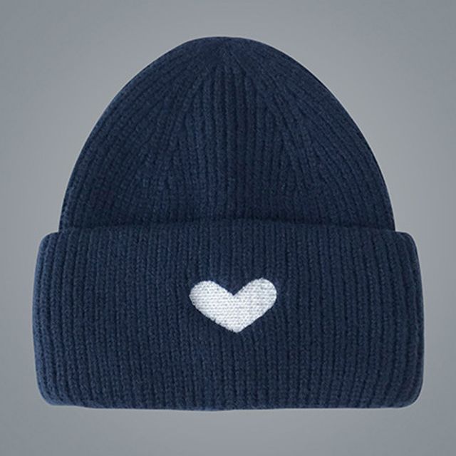 Heart Embroidered Knit Beanie