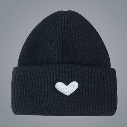 Heart Embroidered Knit Beanie