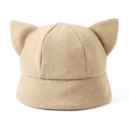 Cat Ear Knit Bucket Hat