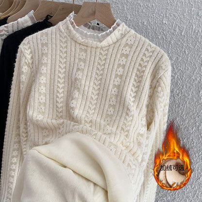 Mock-Neck Lace-Trim Knit Top
