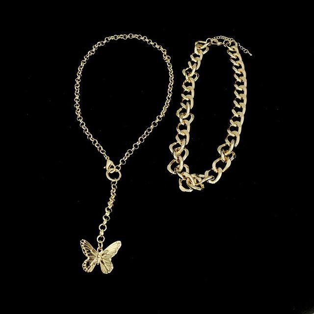 Set of 2: Butterfly Chain Necklace + Chunky Chain Necklace