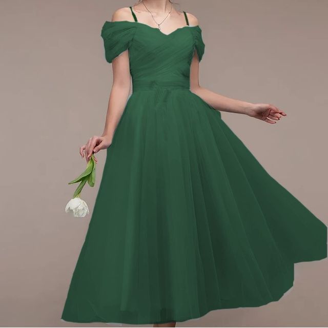 Gown Cold-Shoulder Mesh Shirred Evening A-Line