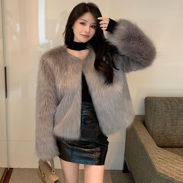 Faux Fur Open Front Jacket