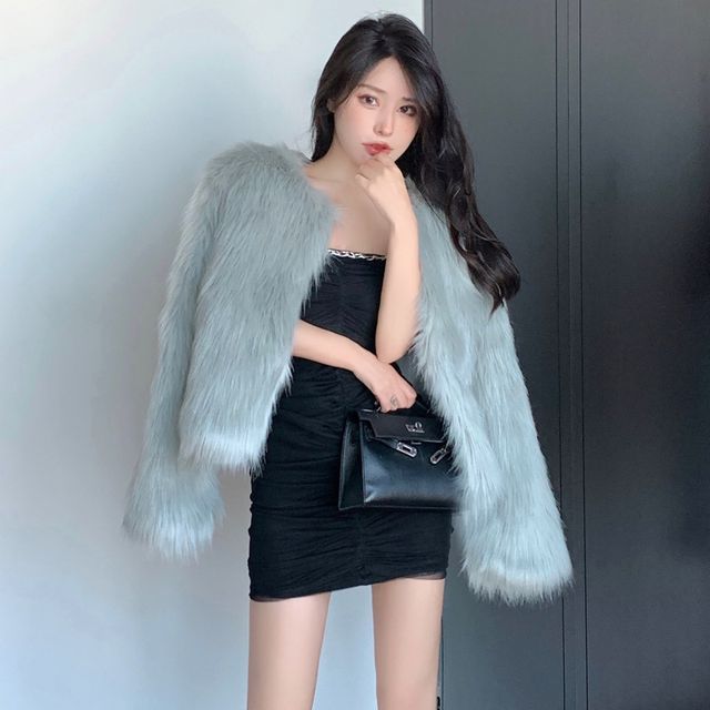 Faux Fur Open Front Jacket
