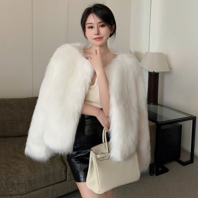 Faux Fur Open Front Jacket