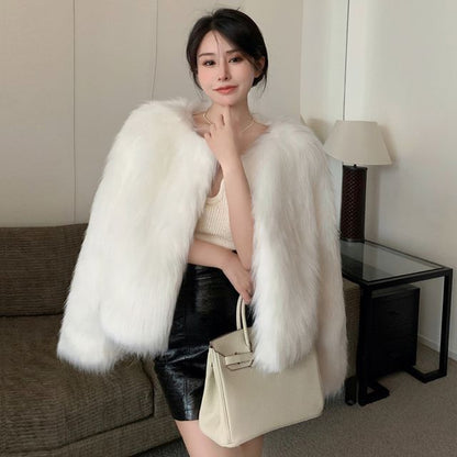 Faux Fur Open Front Jacket