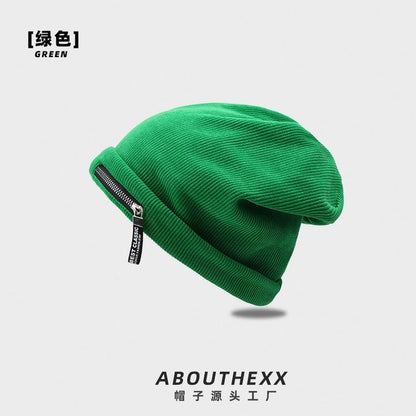 Zip Detail Ribbed Beanie
