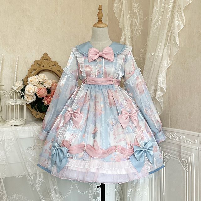 Robe Lolita à manches bouffantes et imprimé floral avec nœud (différents modèles)