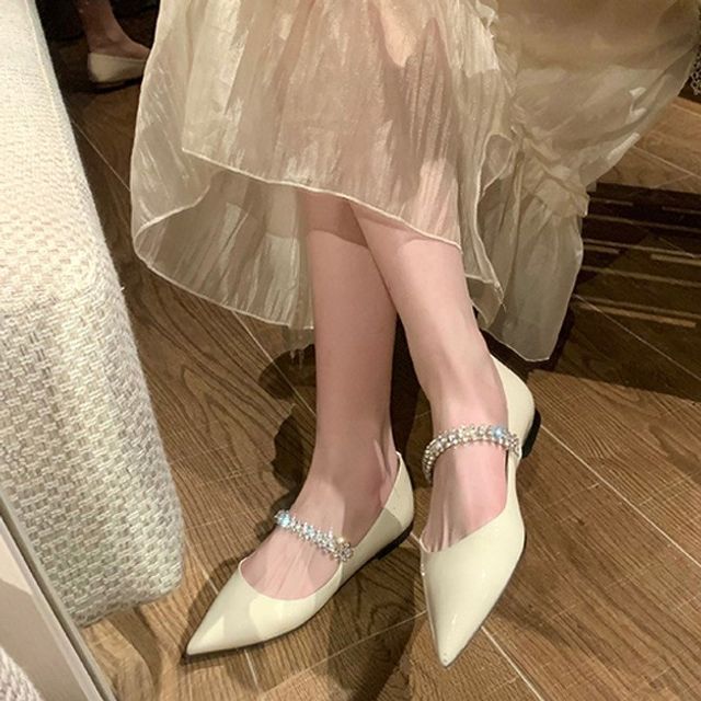 Pointed-Toe Rhinestone Flats