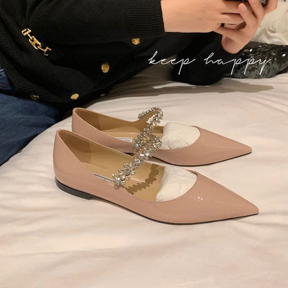 Pointed-Toe Rhinestone Flats