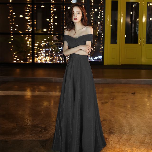 Shoulder Gown / Glitter Cocktail Off A-Line Evening Dress