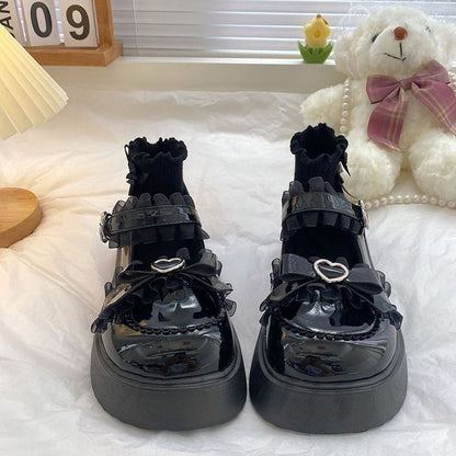 Platform Patent Heart Buckled Mary Jane Shoes