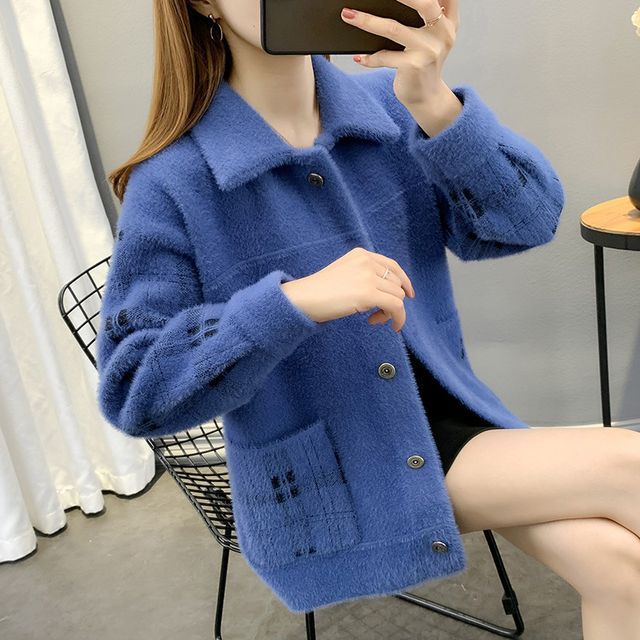 Collared Plaid Fluffy Button Jacket