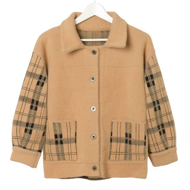Collared Plaid Fluffy Button Jacket