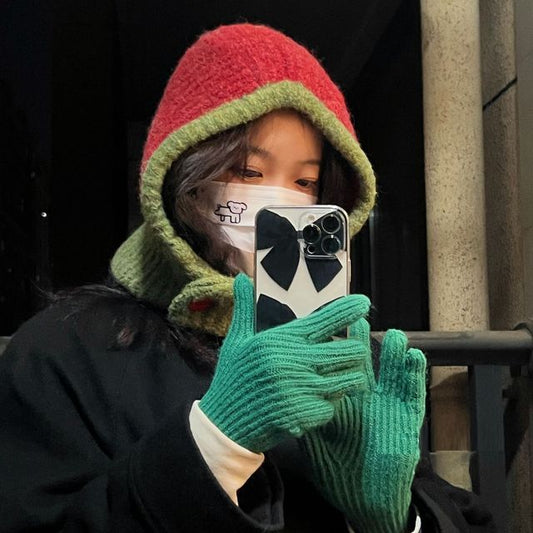 Two-Tone Knit Balaclava Hat