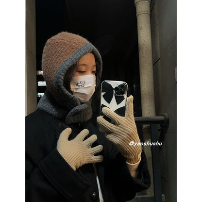 Two-Tone Knit Balaclava Hat