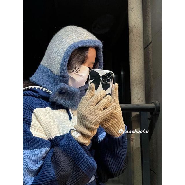 Two-Tone Knit Balaclava Hat