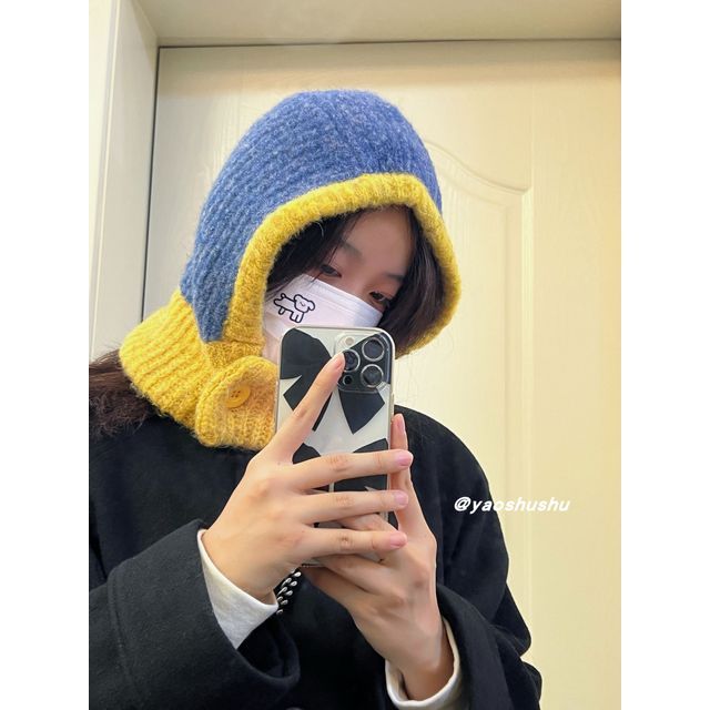 Two-Tone Knit Balaclava Hat