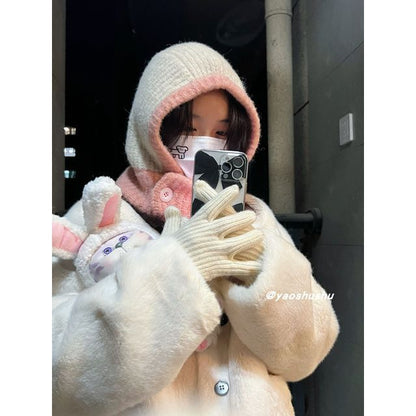 Two-Tone Knit Balaclava Hat