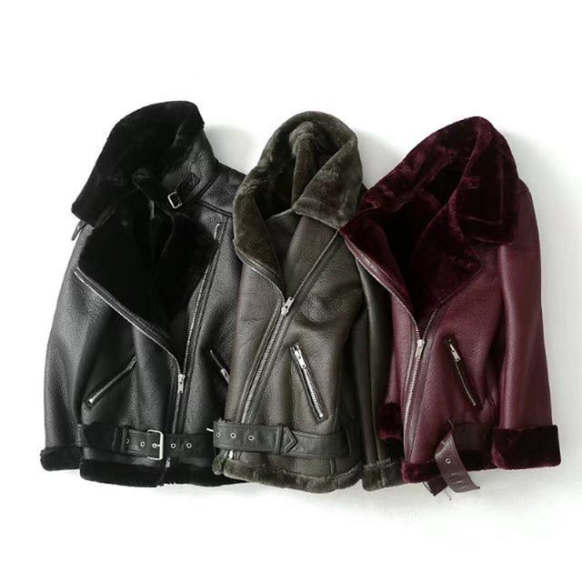Long Sleeve Faux Leather Furry-Trim Jacket
