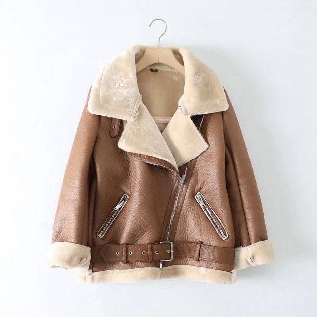 Long Sleeve Faux Leather Furry-Trim Jacket