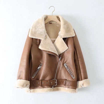 Long Sleeve Faux Leather Furry-Trim Jacket
