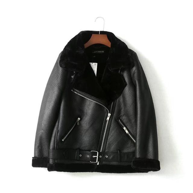 Long Sleeve Faux Leather Furry-Trim Jacket