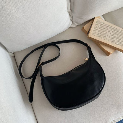 Faux Leather Zipper Crossbody Plain Hobo Bag