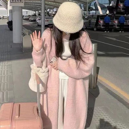 Plain Open Front Faux Fur Long Cardigan