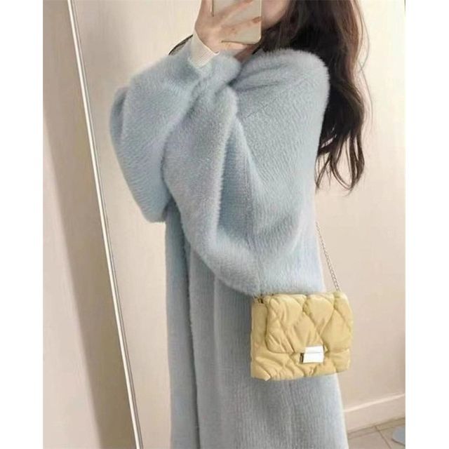 Plain Open Front Faux Fur Long Cardigan
