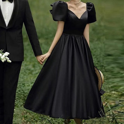 Evening Gown V-Neck Short-Sleeve Plain A-Line