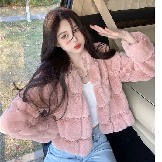 Plain Faux Fur Cropped Jacket
