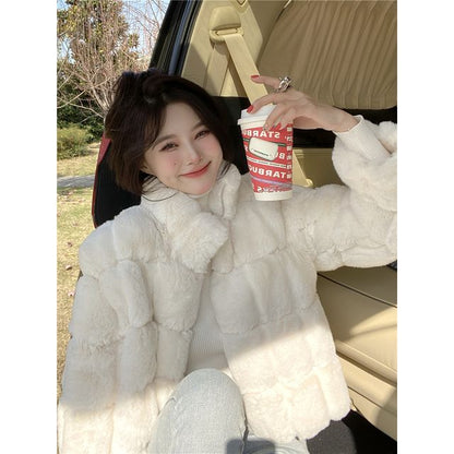 Plain Faux Fur Cropped Jacket