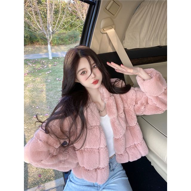 Plain Faux Fur Cropped Jacket